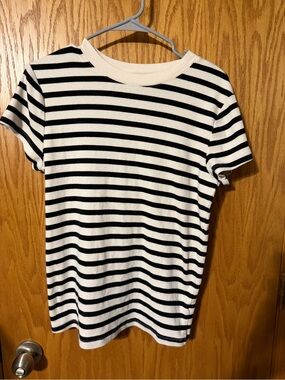 a new day Black & White Striped Short Sleeve Tee